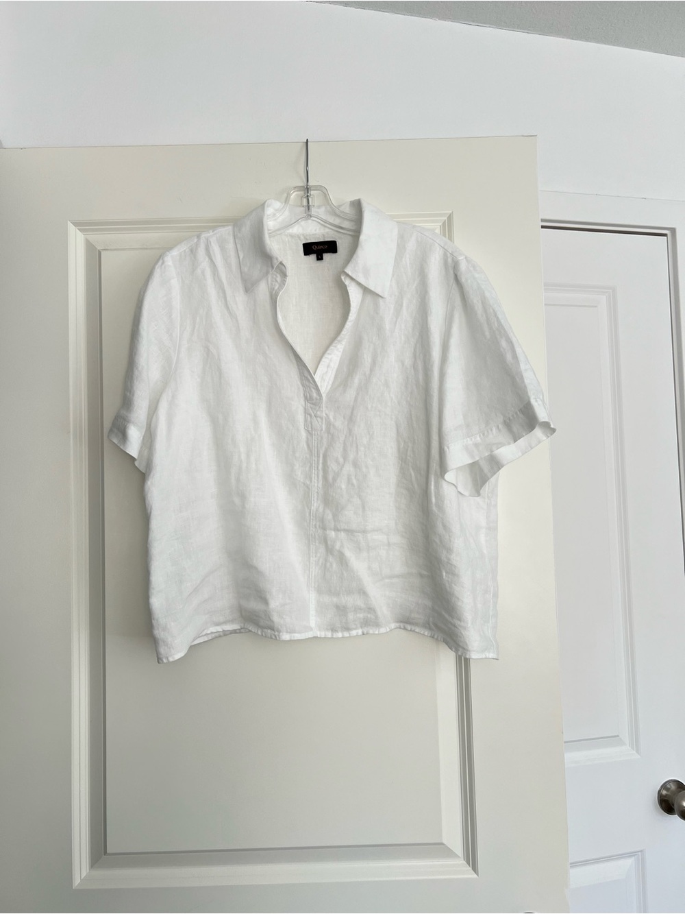 Quince White Linen Button-Down Crop Shirt